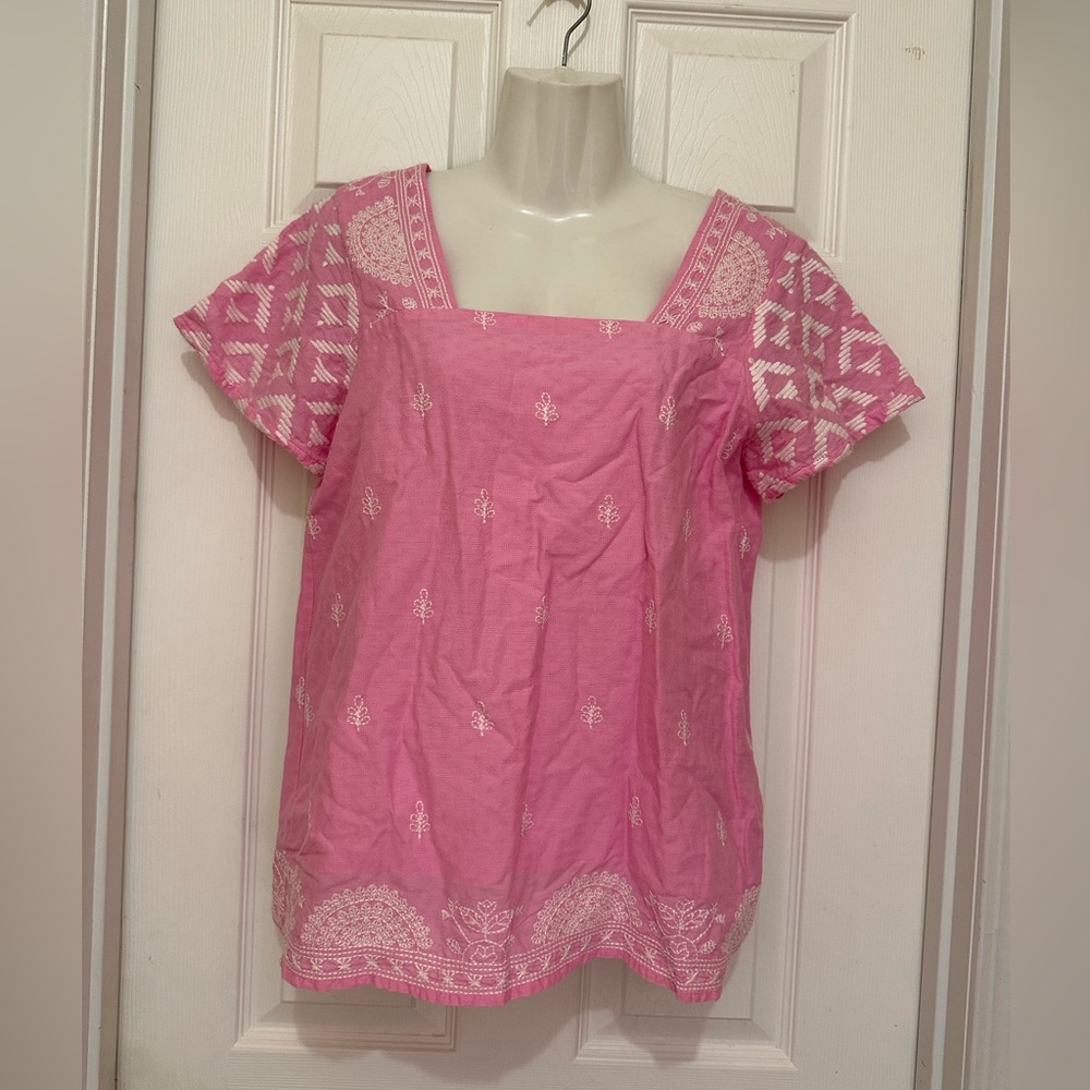 Anthropologie Forever That Girl Top Womens 4 Pink Embroidered Square
Neck Boho